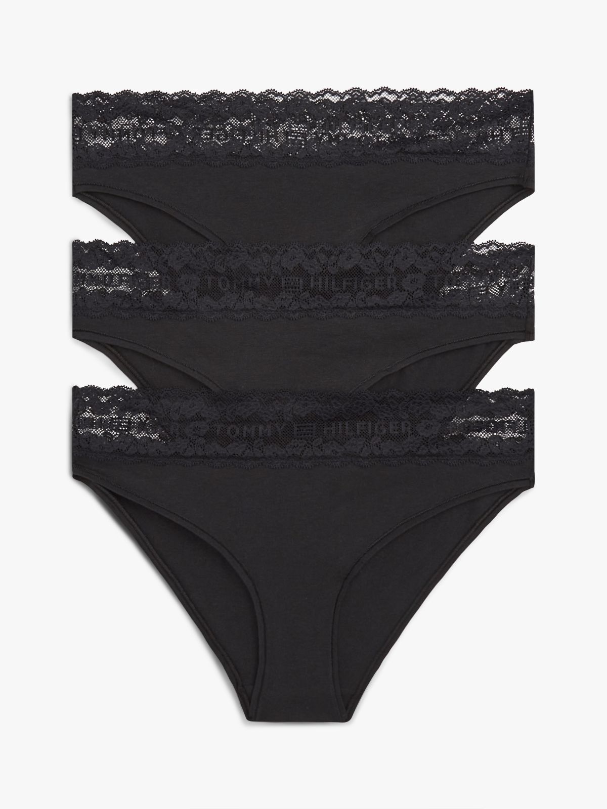 3-Pack Logo Lace Trim Briefs — Black