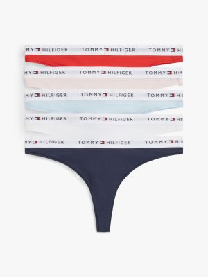 pink 5-pack essential repeat logo waistband thongs for women tommy hilfiger