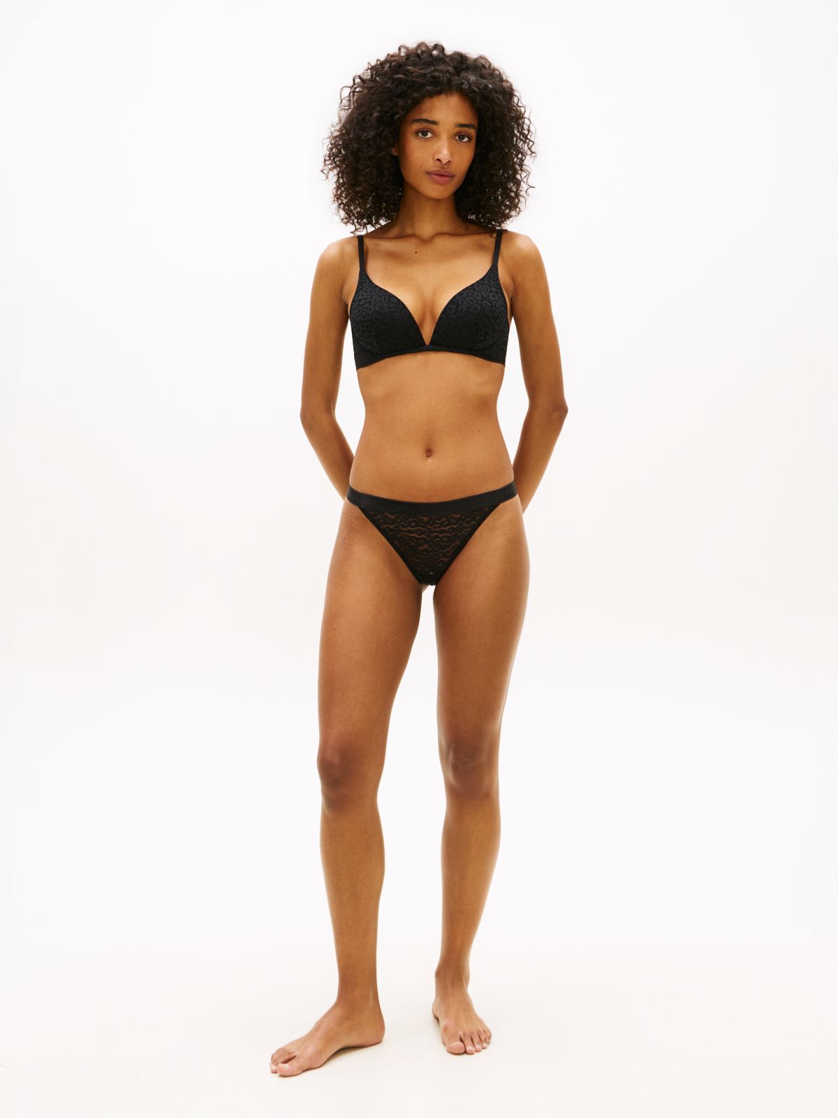 Leopard Lace Plunge Push-Up Bra — Black