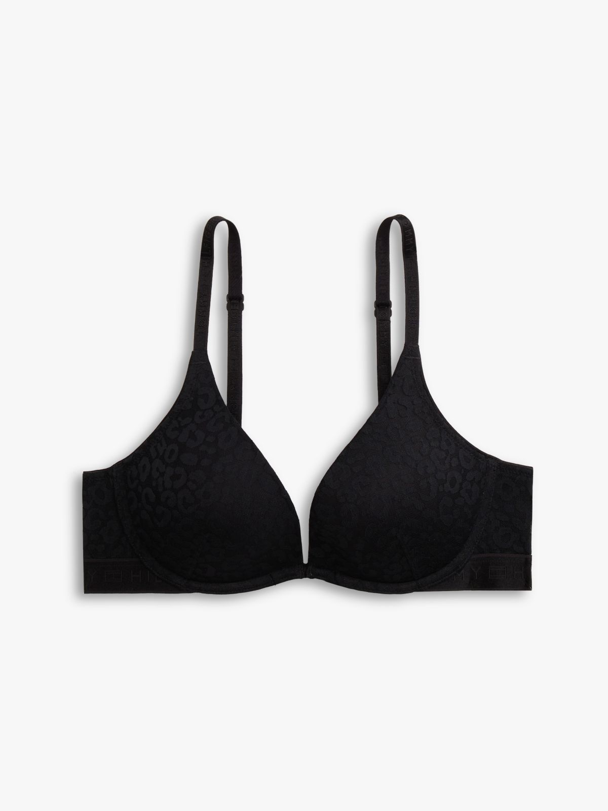 Leopard Lace Plunge Push-Up Bra — Black