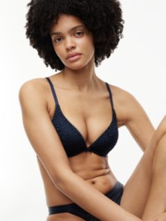 Leopard Lace Plunge Push-Up Bra — Blue 3