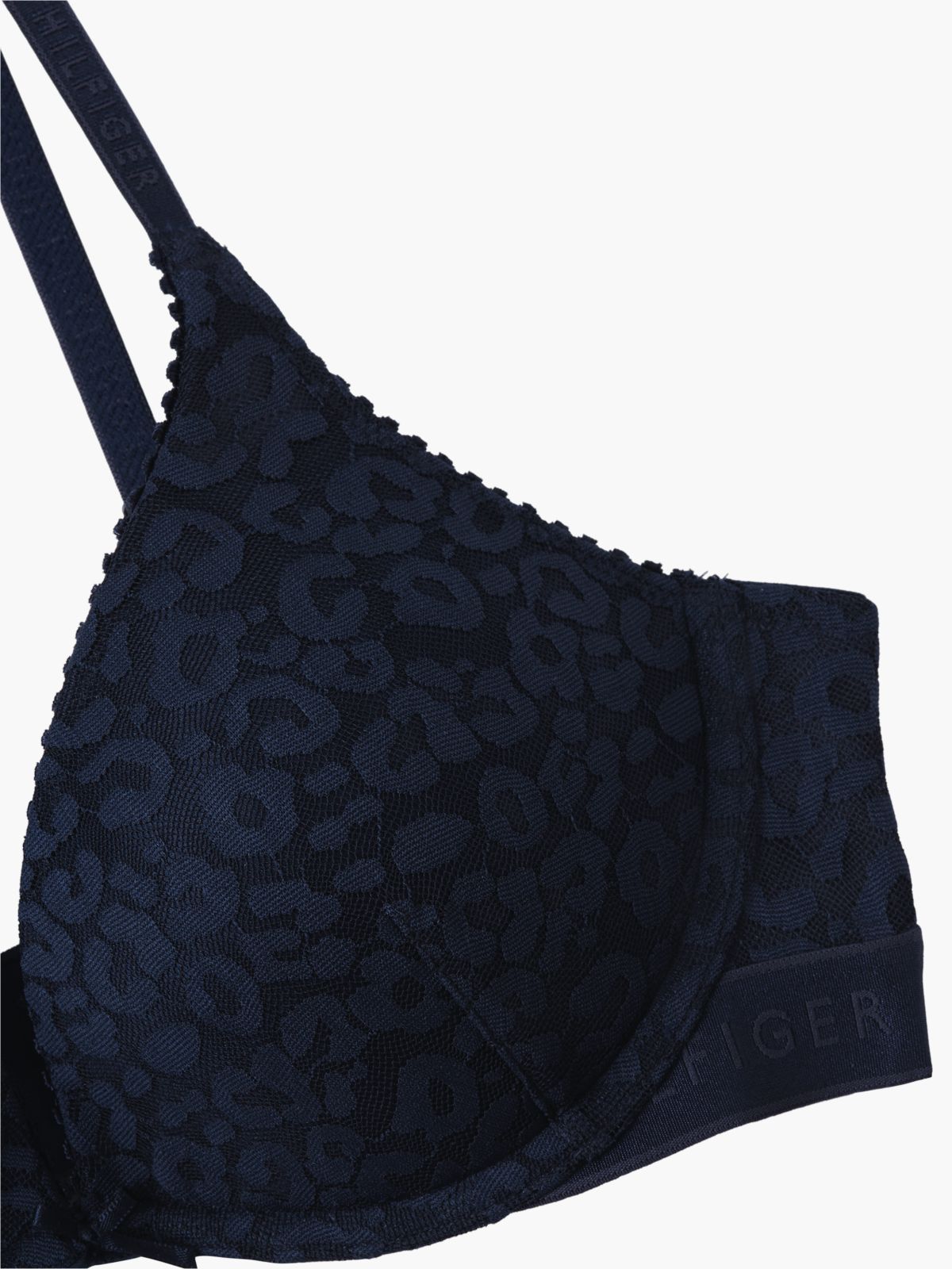 Leopard Lace Plunge Push-Up Bra — Blue