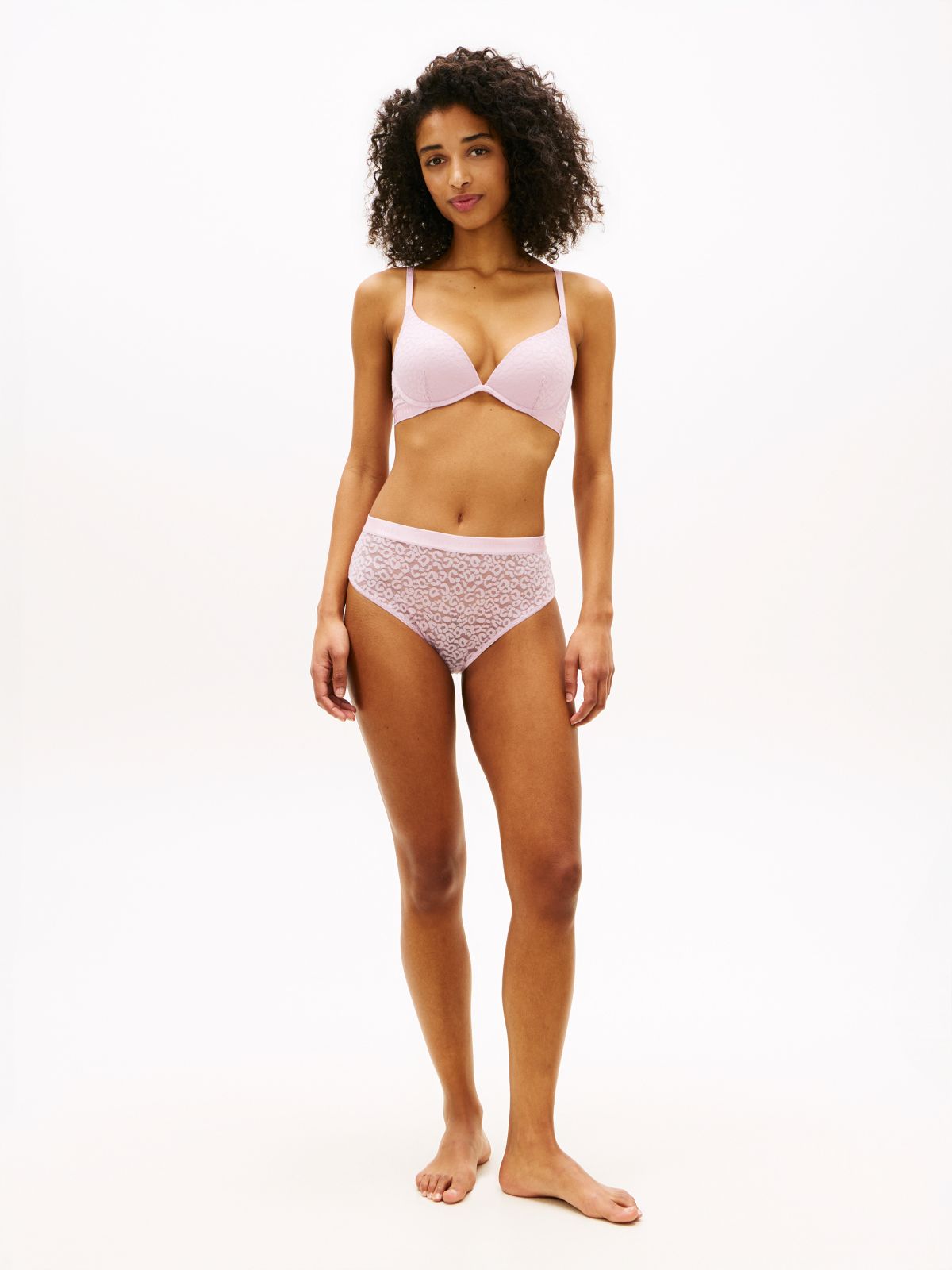 Leopard Lace Plunge Push-Up Bra — Pink
