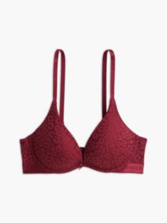 Leopard Lace Plunge Push-Up Bra — Red 5