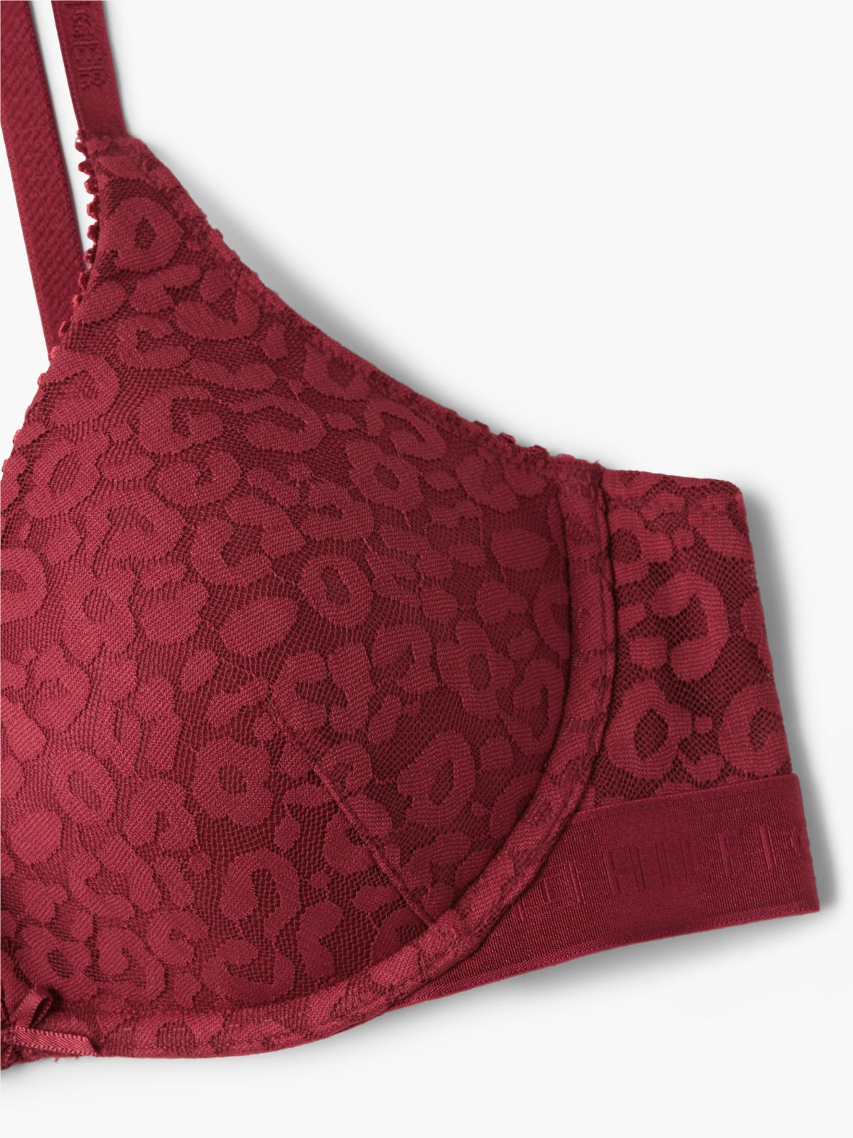 Leopard Lace Plunge Push-Up Bra — Red