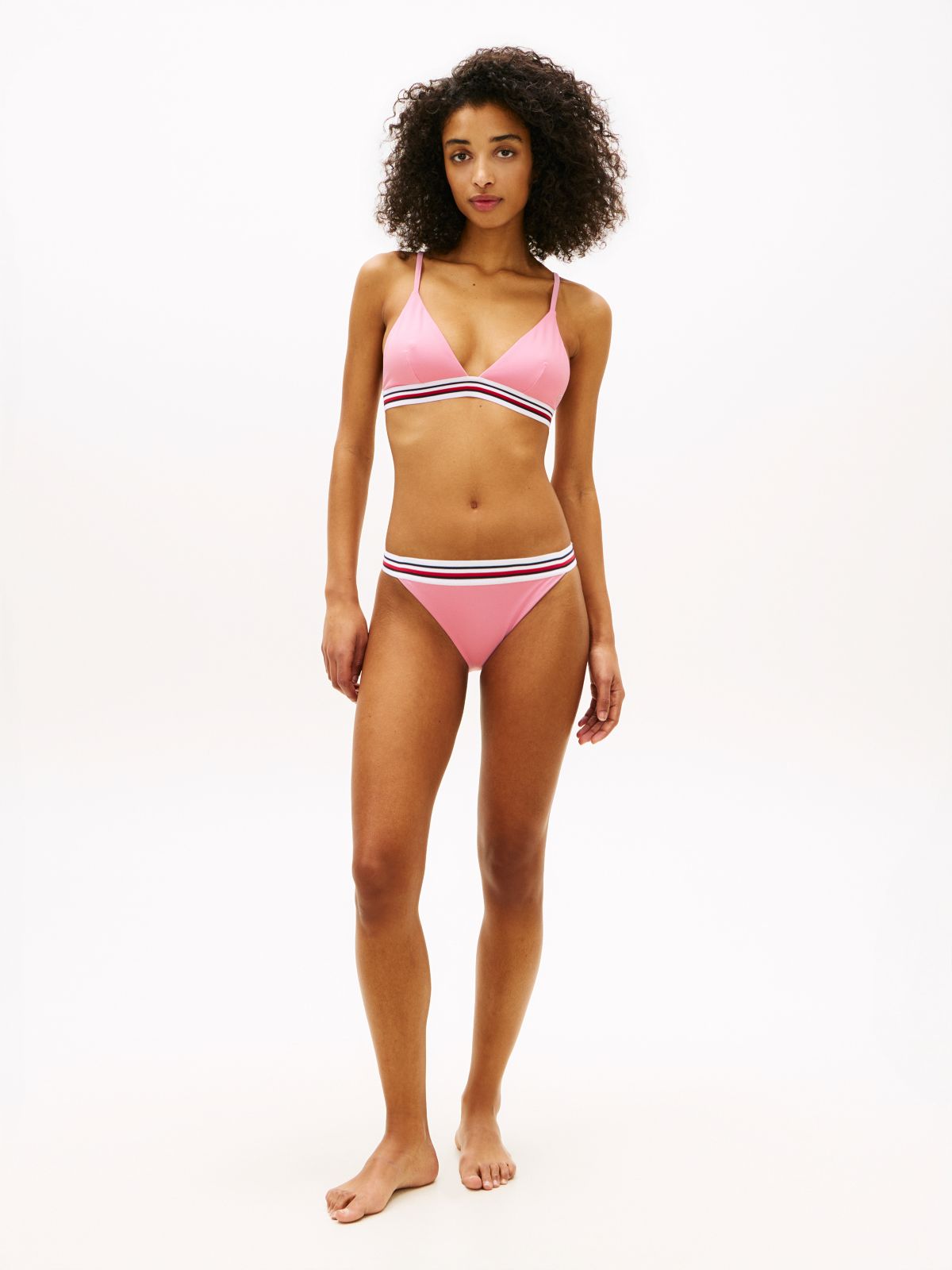 Global Stripe Triangle Bikini Top — Pink