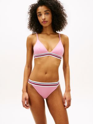 pink triangel-bikinitop met signature-streep voor dames - tommy hilfiger
