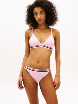 slip bikini global stripe con taglio a v pink da donne tommy hilfiger