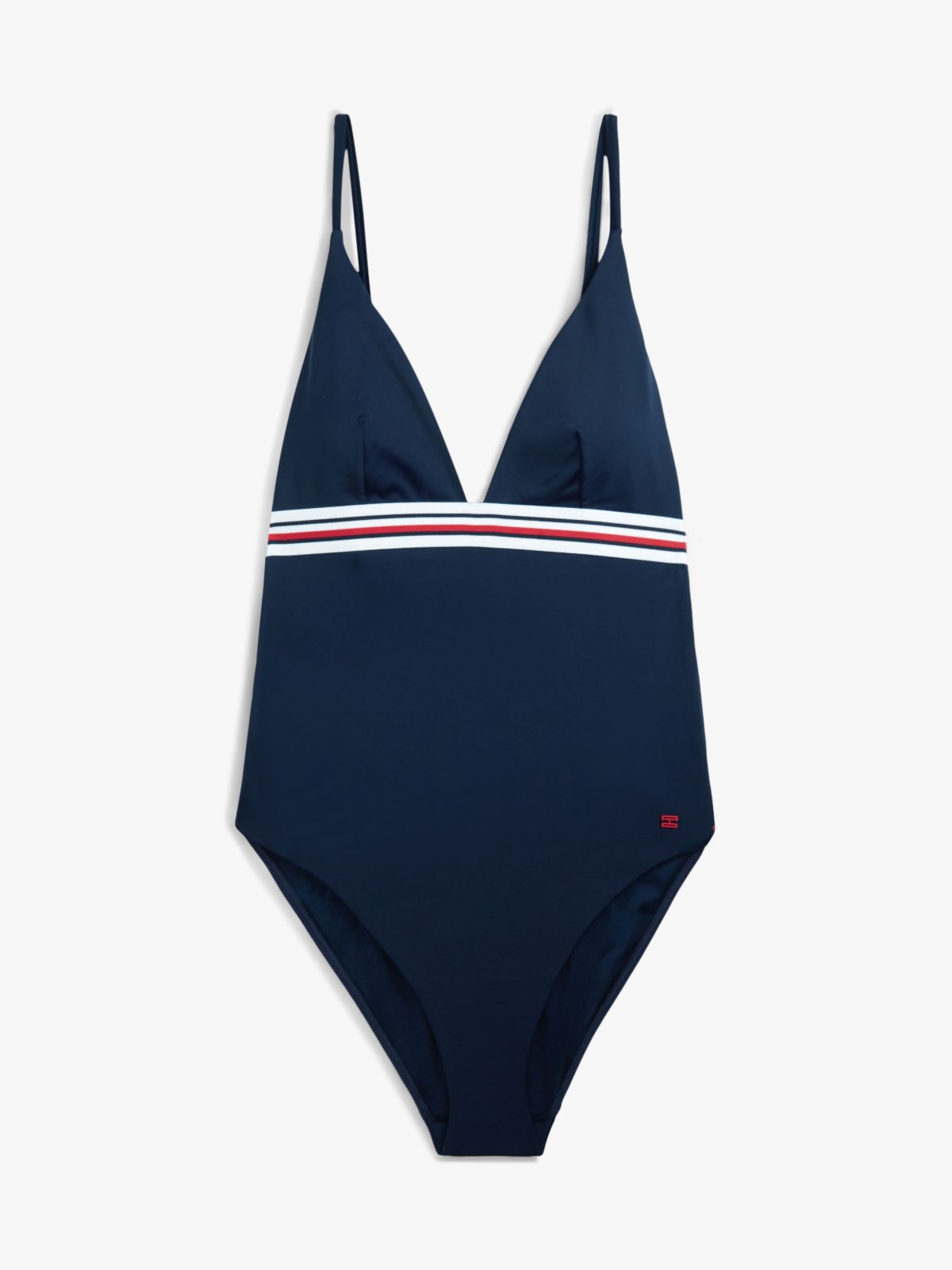 Global Stripe Plunge Triangle Swimsuit — Blue