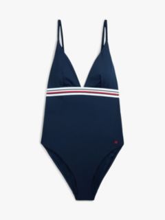 Global Stripe Plunge Triangle Swimsuit — Blue 5
