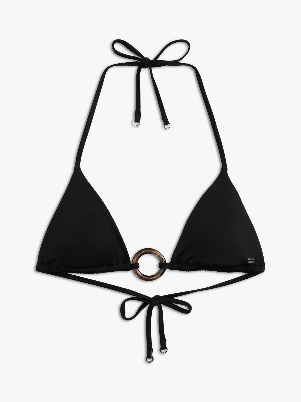 Halterneck Ring Triangle Bikini Top — Black