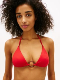 Halterneck Ring Triangle Bikini Top — Orange 3