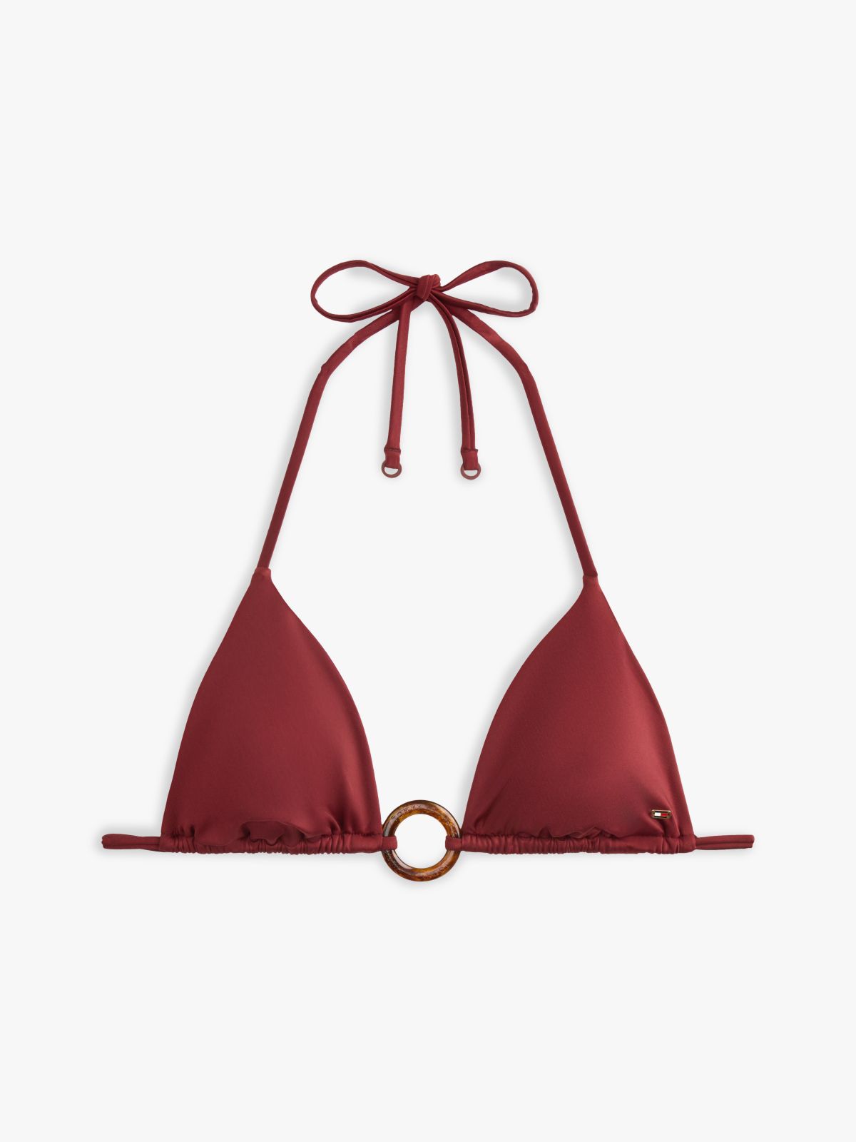 Halterneck Ring Triangle Bikini Top — Red