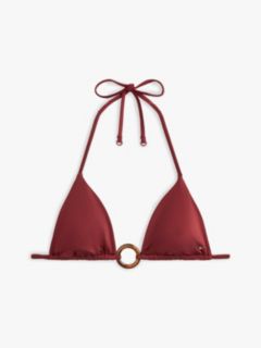 Halterneck Ring Triangle Bikini Top — Red 5