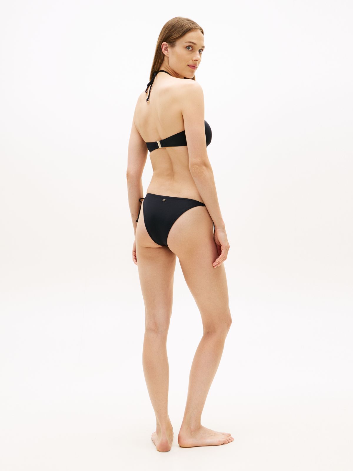 Halterneck Ring Bandeau Bikini Top — Black