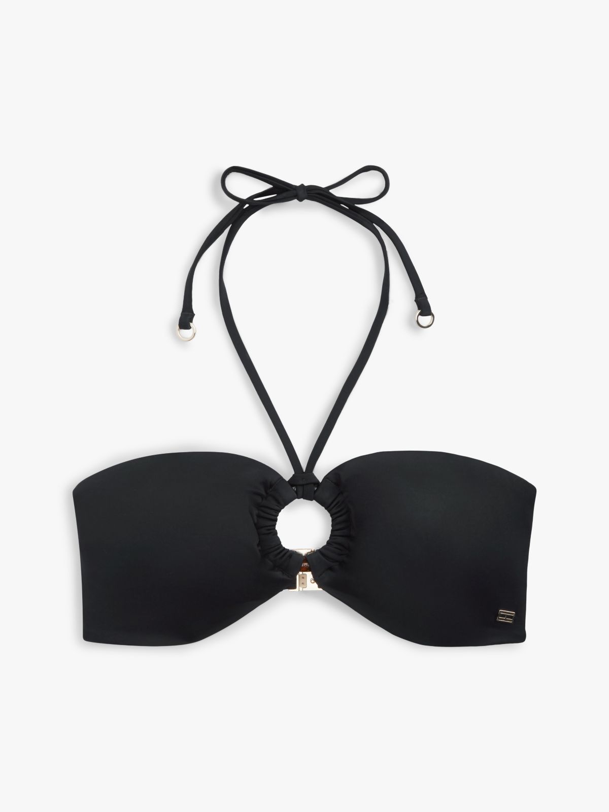 Halterneck Ring Bandeau Bikini Top — Black