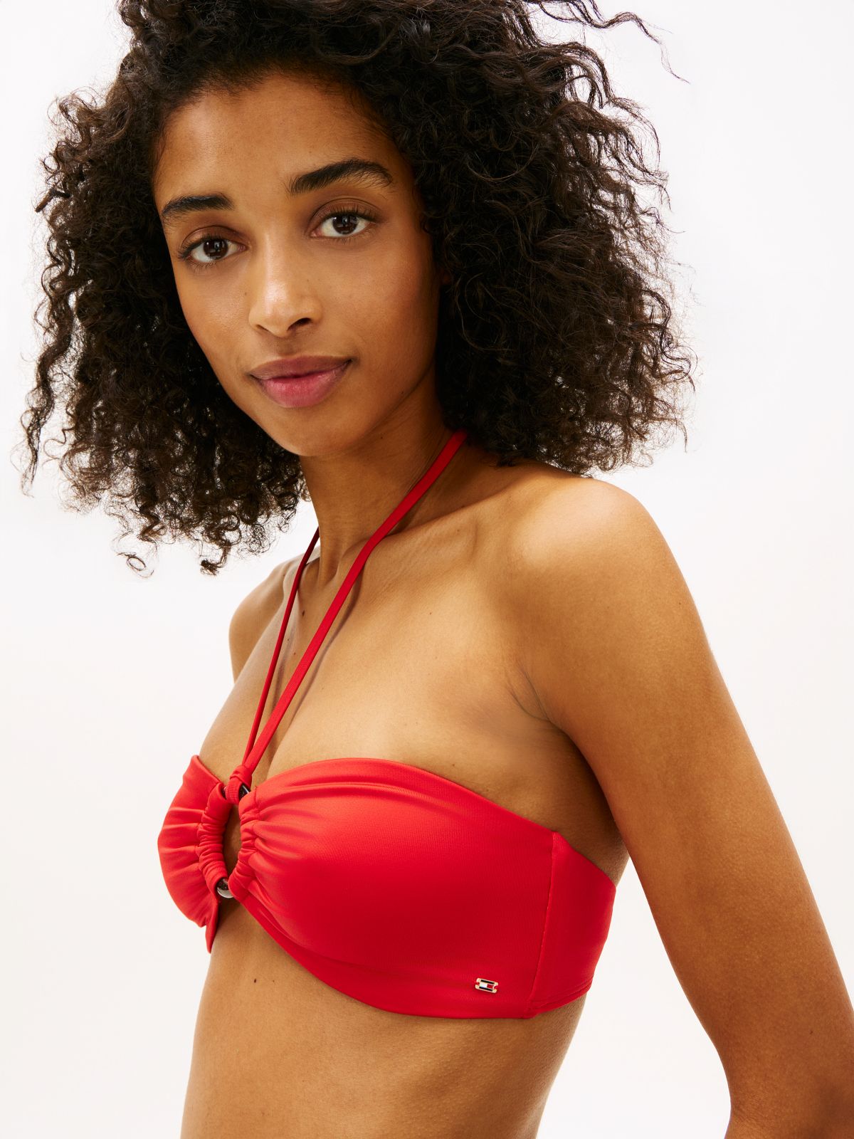 Halterneck Ring Bandeau Bikini Top — Orange
