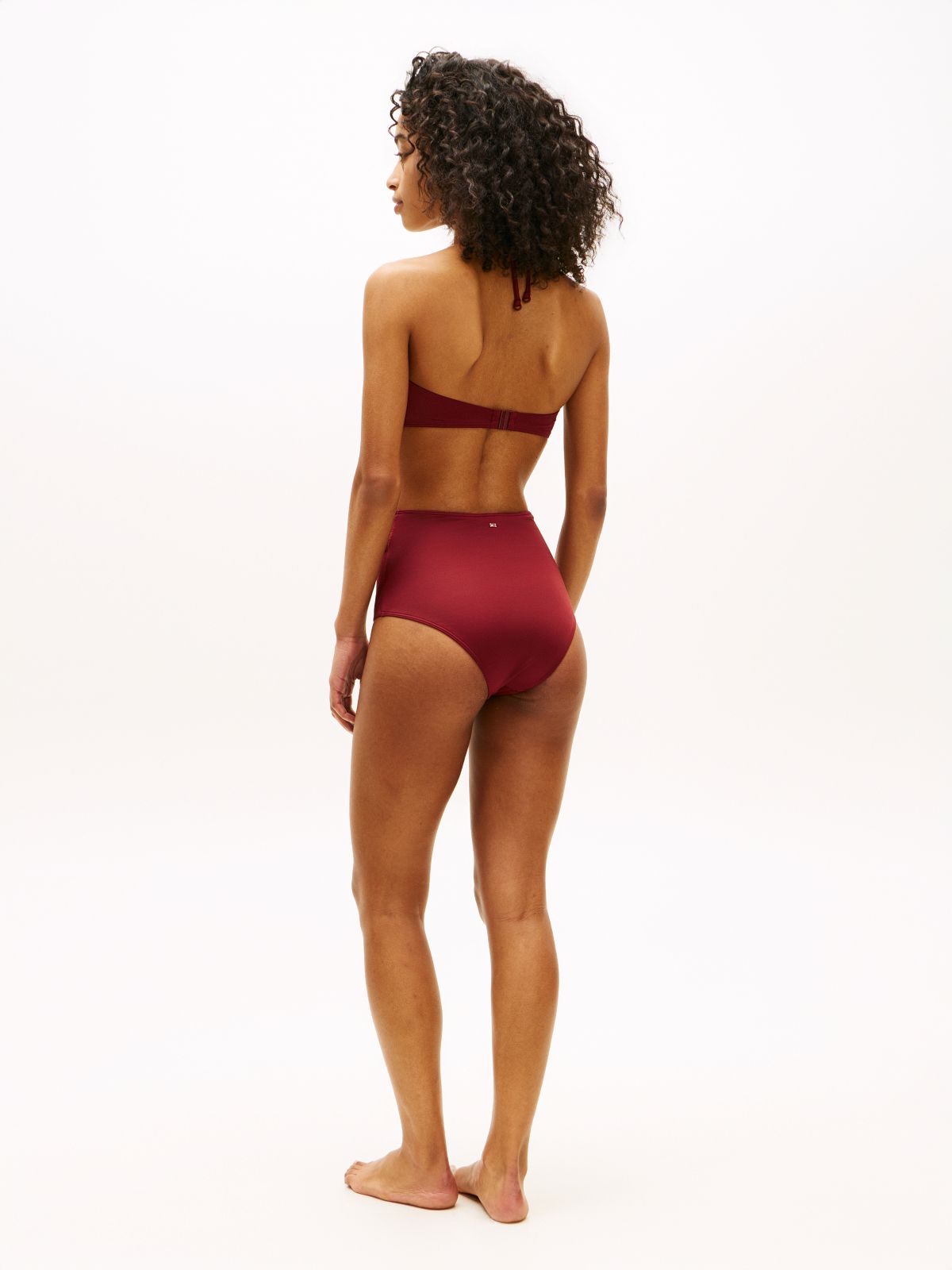 Halterneck Ring Bandeau Bikini Top — Red