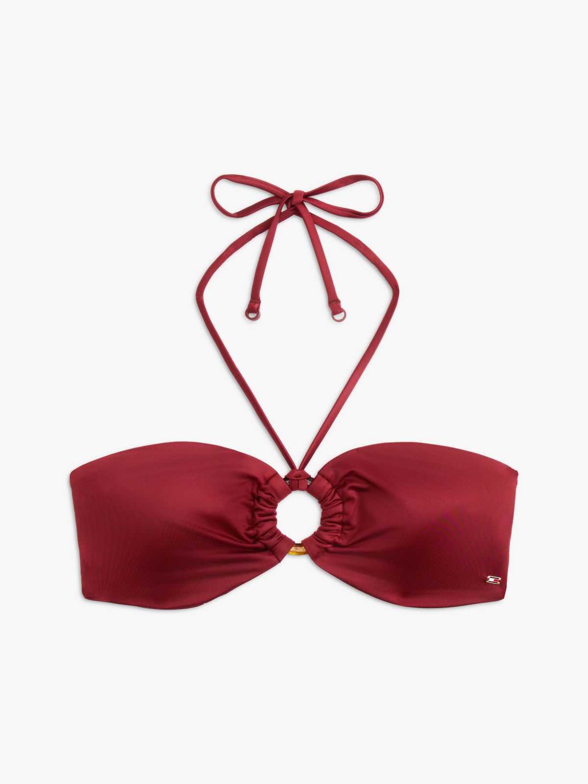 Halterneck Ring Bandeau Bikini Top — Red