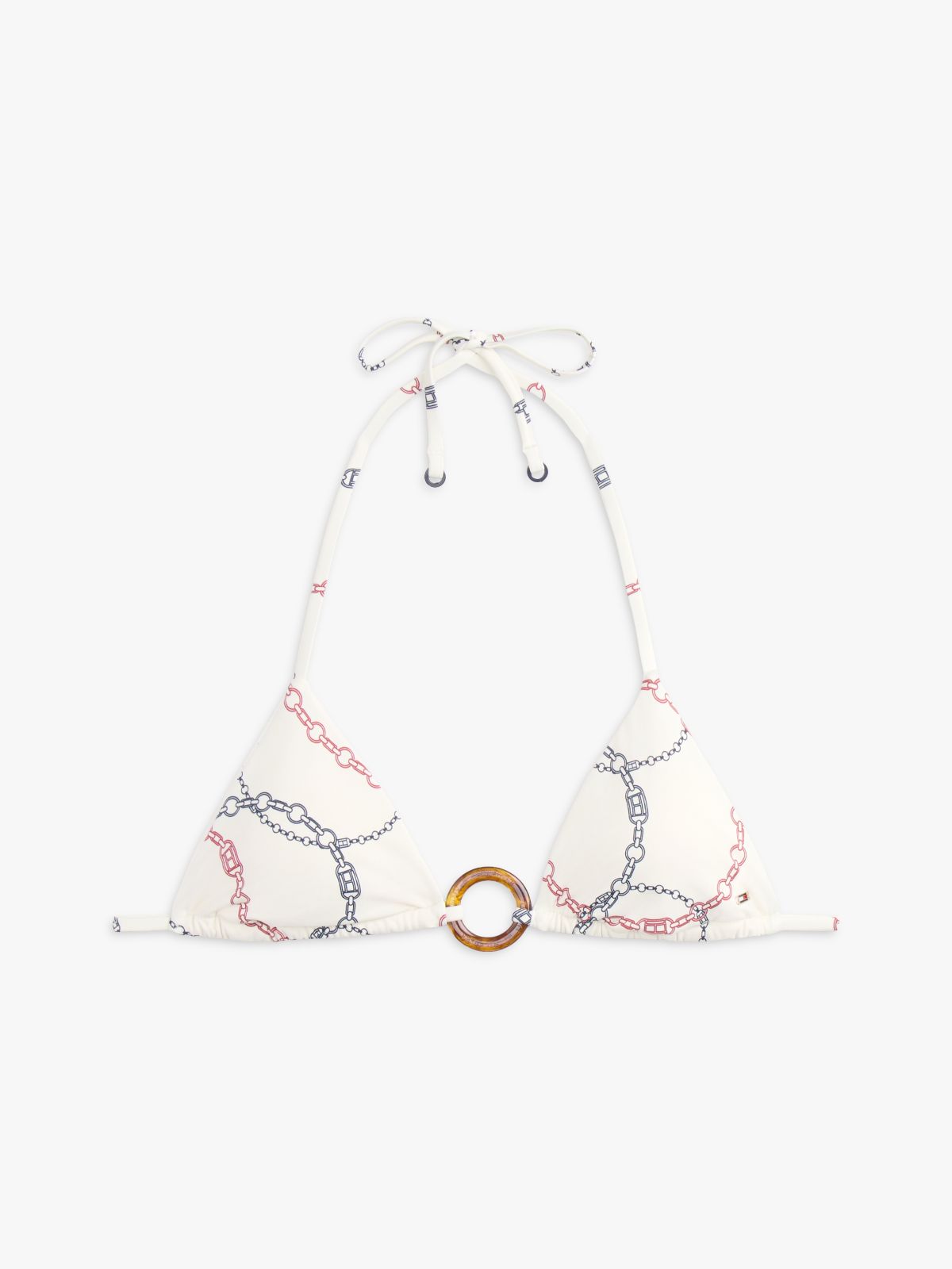 Global Stripe Halterneck Triangle Bikini Top — White