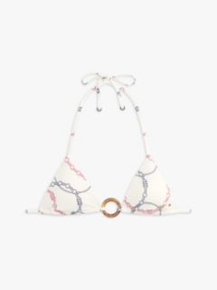 Global Stripe Halterneck Triangle Bikini Top — White 5