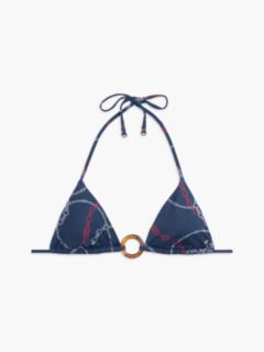 Global Stripe Halterneck Triangle Bikini Top — Blue 5