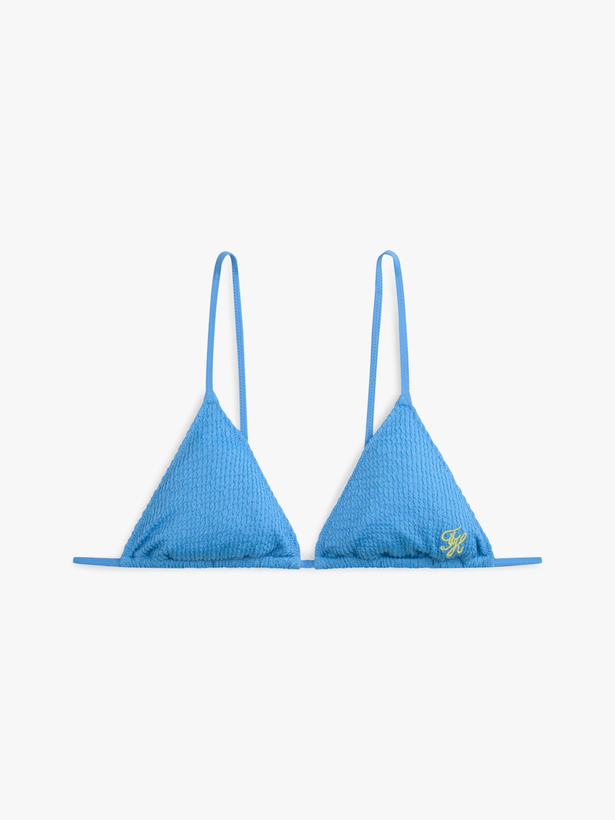 Crinkle Texture Triangle Bikini Top — Blue