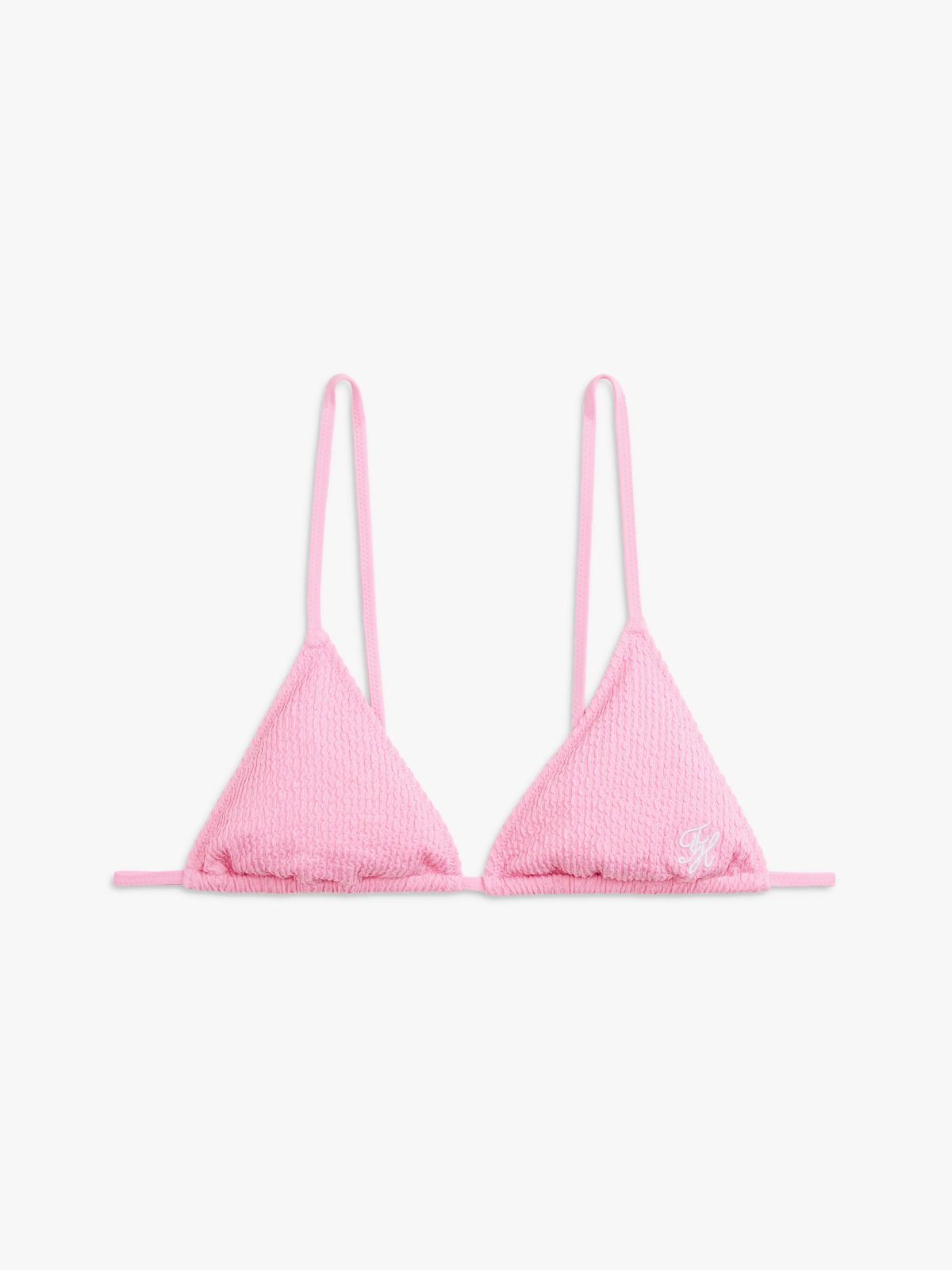 Crinkle Texture Triangle Bikini Top — Pink