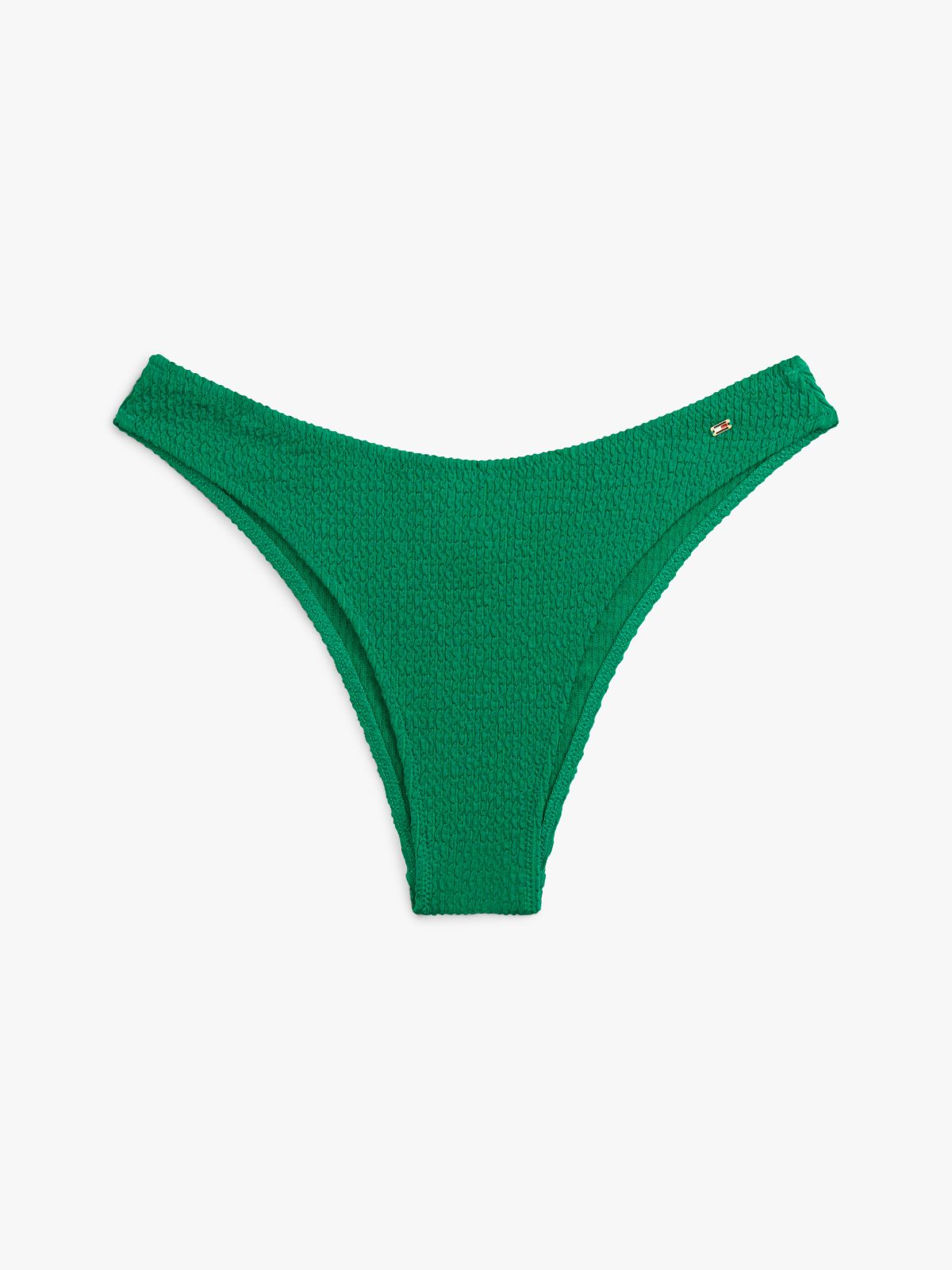 Crinkle Texture High-Cut Cheeky Bikini Bottoms — Green