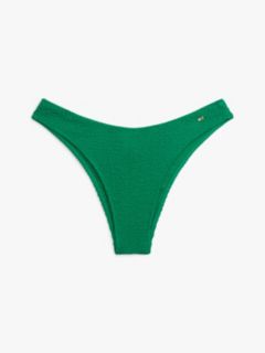 Crinkle Texture High-Cut Cheeky Bikini Bottoms — Green 5