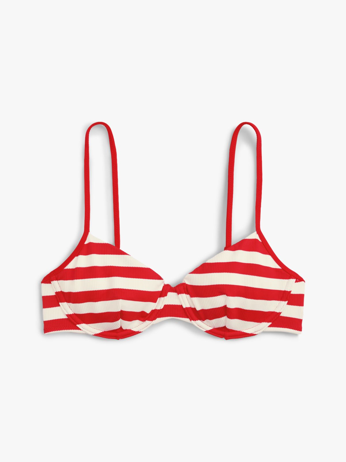 Stripe Ribbed Demi Cup Bikini Top — Red