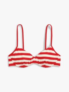Stripe Ribbed Demi Cup Bikini Top — Red 5