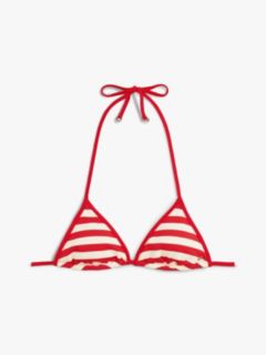 Stripe Ribbed Halterneck Triangle Bikini Top — Red 5