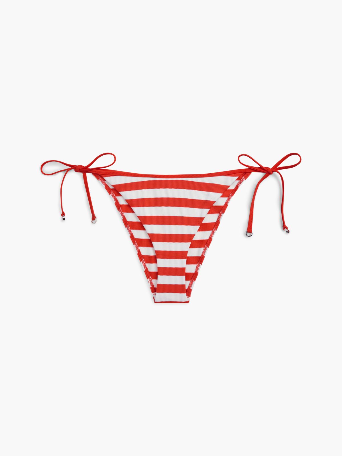 Stripe Ribbed Side Tie Bikini Bottoms — Red