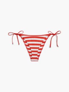 Stripe Ribbed Side Tie Bikini Bottoms — Red 5