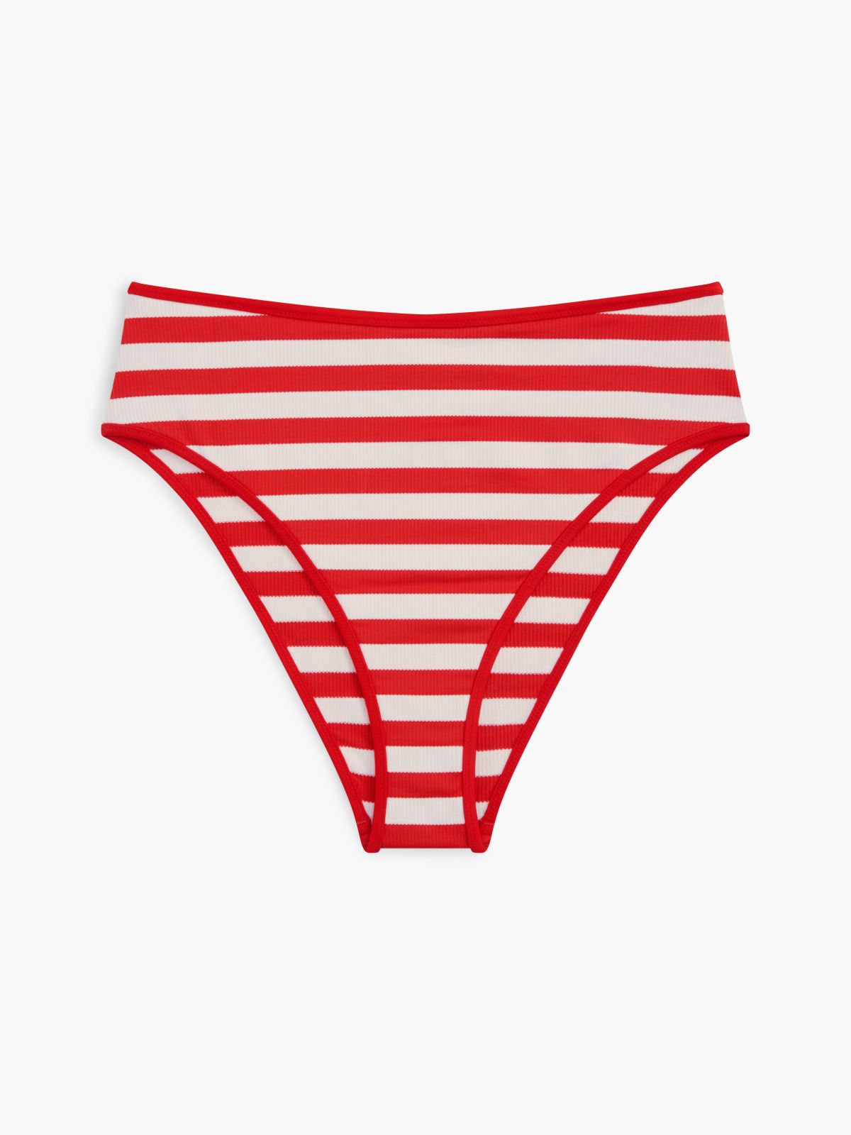 Stripe Ribbed High Rise Cheeky Bikini Bottoms — Red
