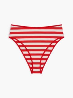 Stripe Ribbed High Rise Cheeky Bikini Bottoms — Red 5