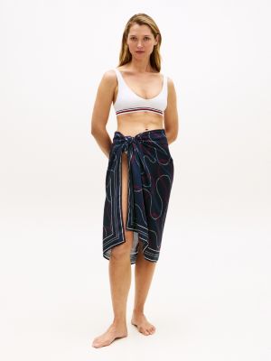 blue logo self-tie pareo for women tommy hilfiger