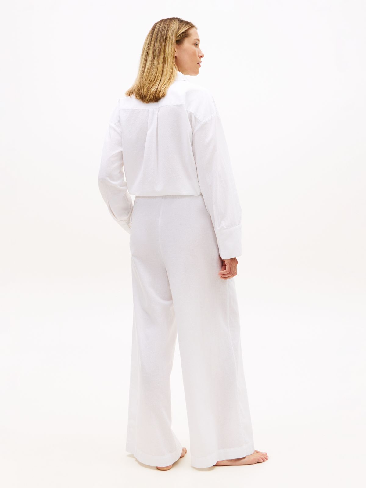Wide Leg Cover-Up Trousers With Linen — White