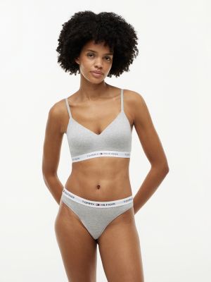grey push-up-bralette mit logos am unterbrustband für damen - tommy hilfiger