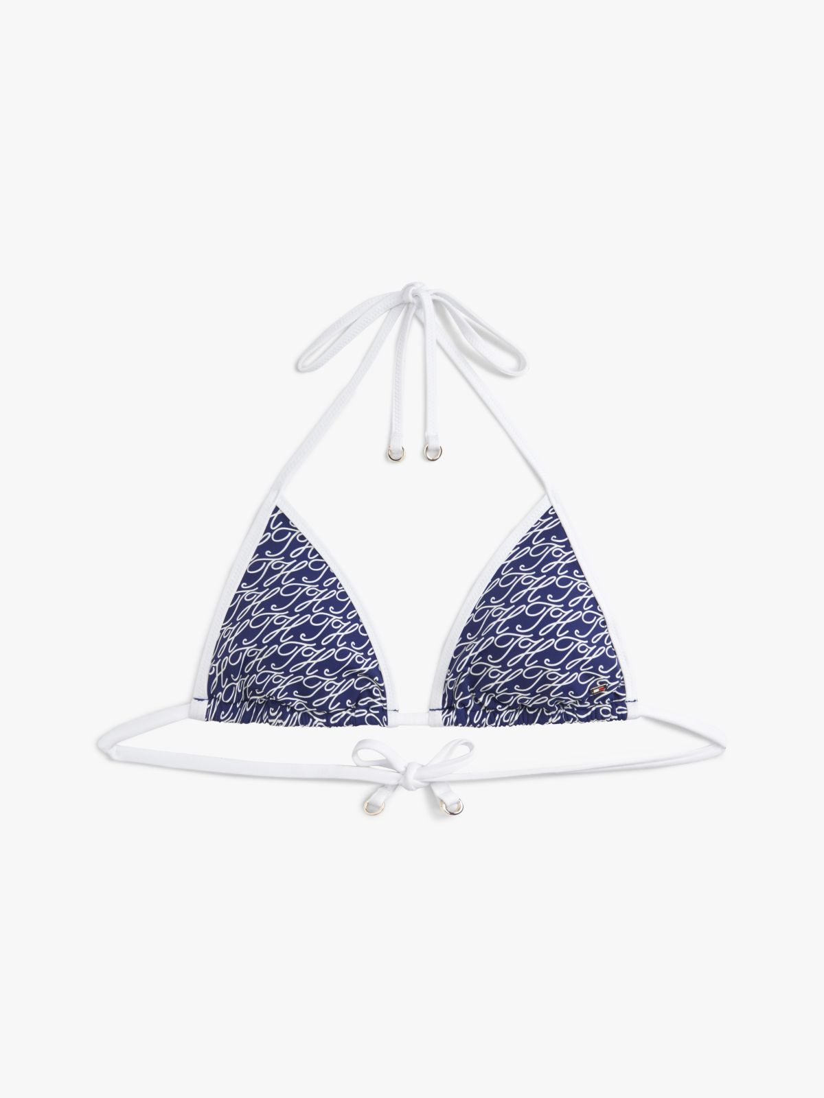 Essential Print Halterneck Triangle Bikini Top — Blue