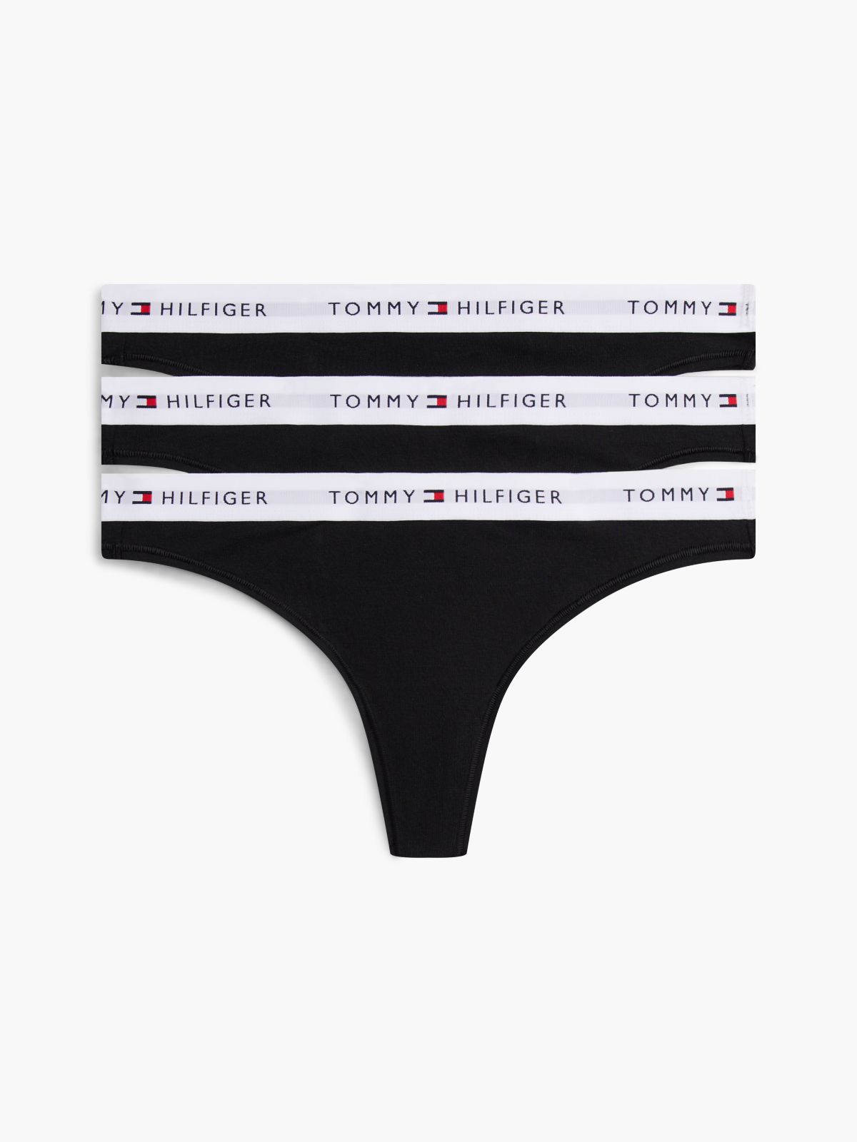 Essential 3-Pack Repeat Logo Waistband Thongs — Black