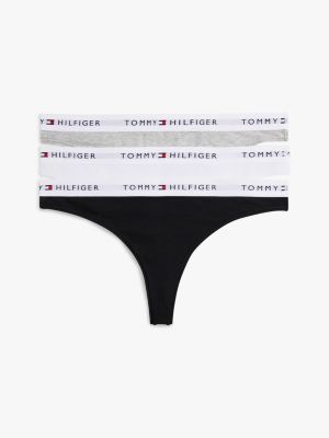 brown essential 3-pack repeat logo waistband thongs for women tommy hilfiger