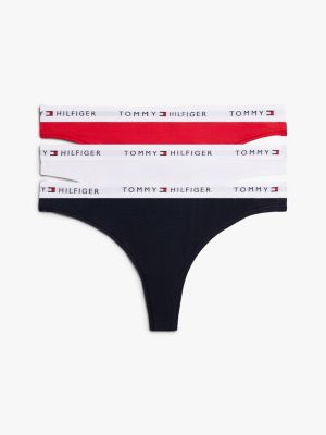 white essential 3-pack repeat logo waistband thongs for women tommy hilfiger