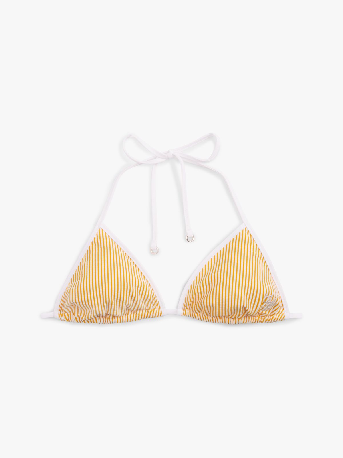 Essential Seersucker Halterneck Triangle Bikini Top — White