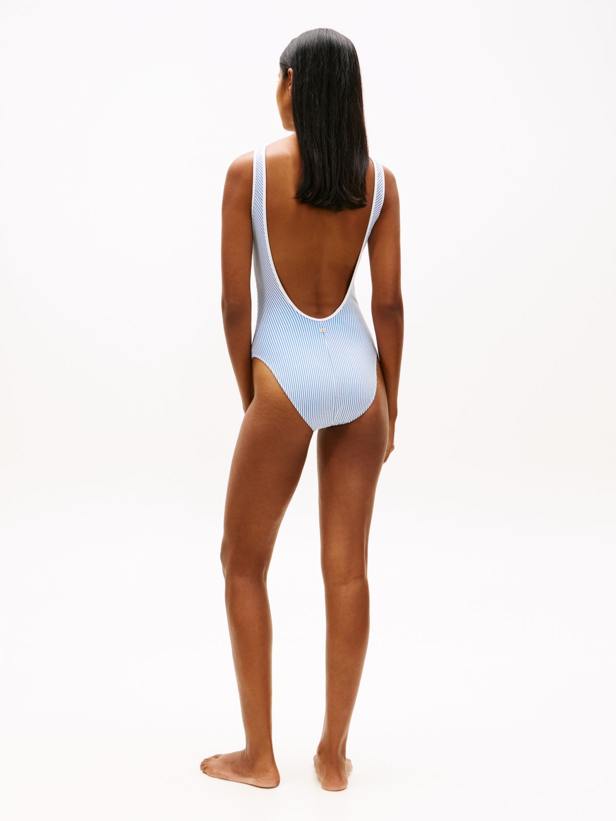 Logo Embroidery Seersucker Scoop Back Swimsuit — White