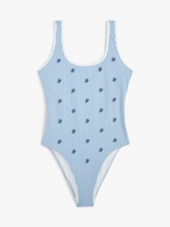 Logo Embroidery Seersucker Scoop Back Swimsuit — White 5