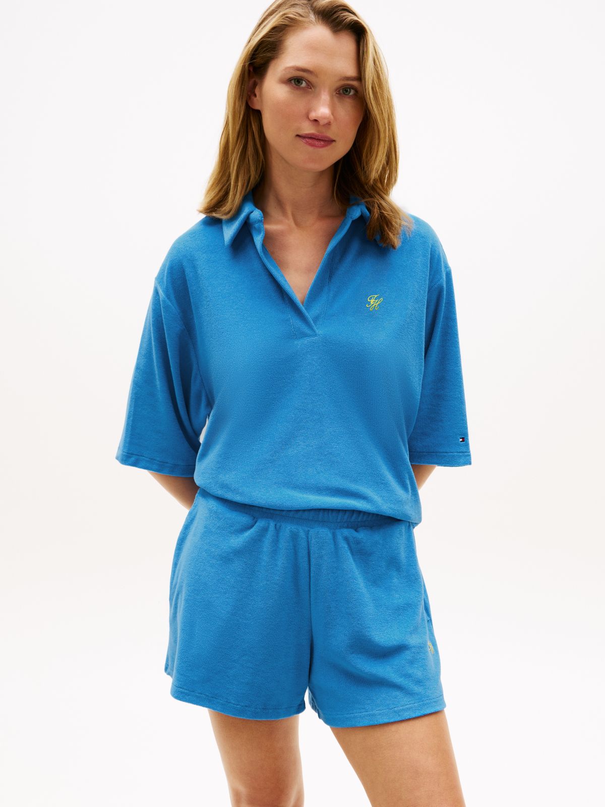 Towelling Cover-Up Short Sleeve Shirt — Blue