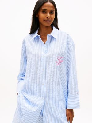 white seersucker longline cover-up shirt for women tommy hilfiger