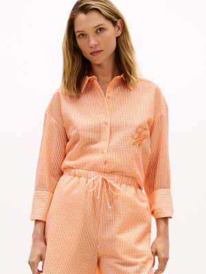 white seersucker longline cover-up shirt for women tommy hilfiger